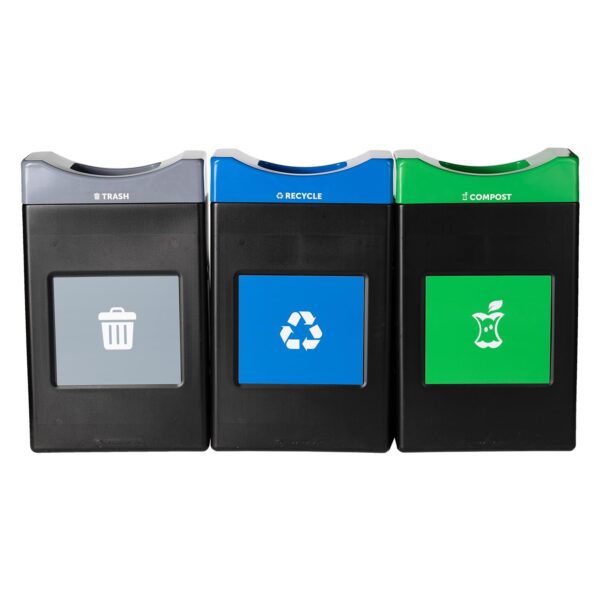 Centro reciclaje triple corriente Commercial Zone Products 787307MSA serie Avante negro 3 contenedores 30 galones parte