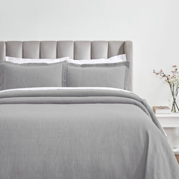 Juego de colcha matelasse ZEN Home City Inc BDSPD ZEN-KG-GR algodón 3 piezas peso medio texturizada con 2 fundas de almo