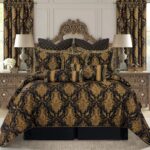 Juego de edredón jacquard damasco 9 piezas TOPLUXE Loom and Mill LM-FlorenceBK-Queen Queen negro ultra suave con fundas