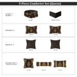 Juego de edredón jacquard damasco 9 piezas TOPLUXE Loom and Mill LM-FlorenceBK-Queen Queen negro ultra suave con fundas