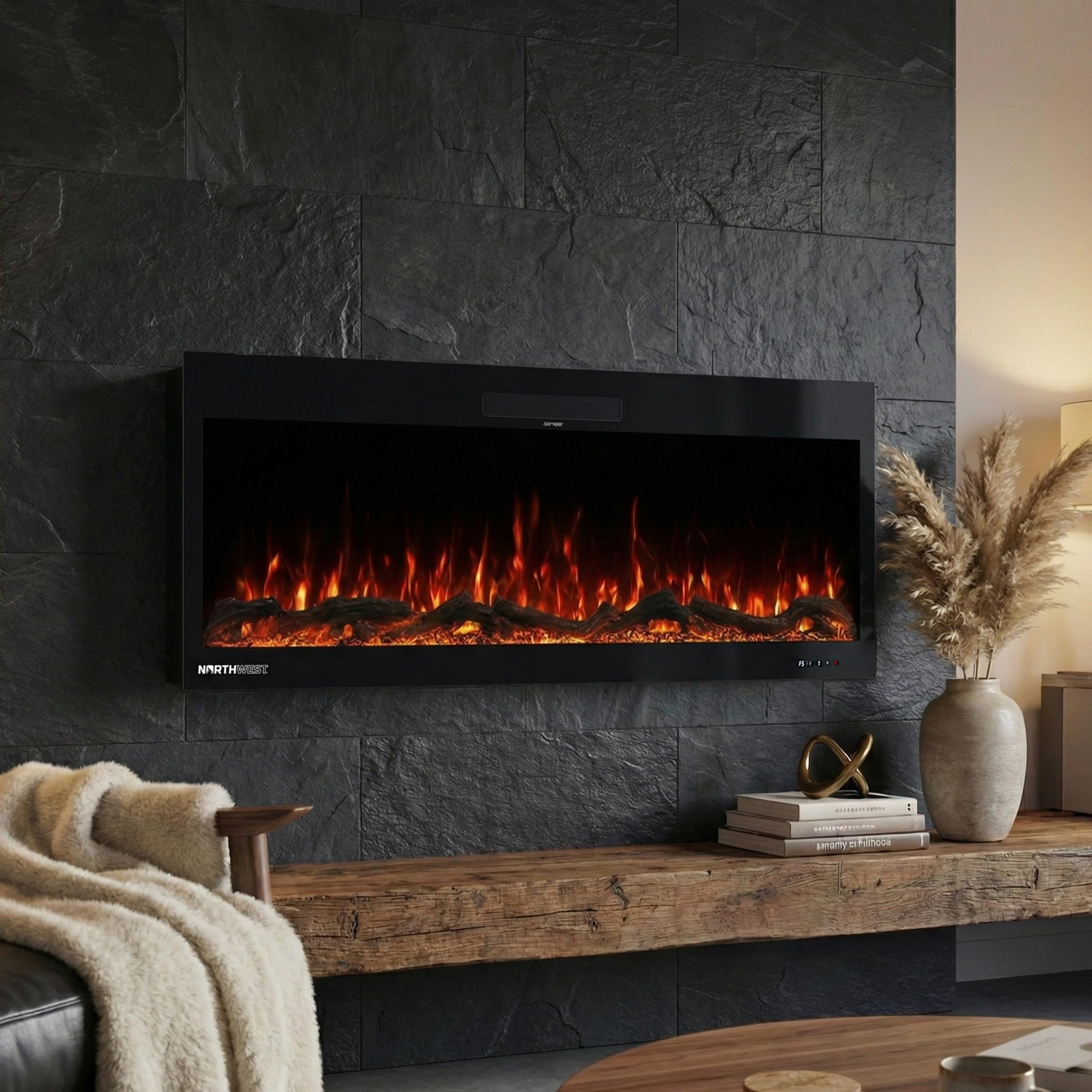 Version 1.0.0 Chimenea eléctrica de pared 42 pulgadas Northwest 80-BEF-42W con sonidos de fuego, llamas LED y control remoto