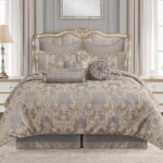 Juego edredón jacquard 9 piezas TOPLUXE LM-Empress-King diseño damasco tamaño King falda de cama fundas europeas almohad
