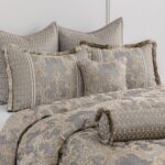Juego edredón jacquard 9 piezas TOPLUXE LM-Empress-King diseño damasco tamaño King falda de cama fundas europeas almohad