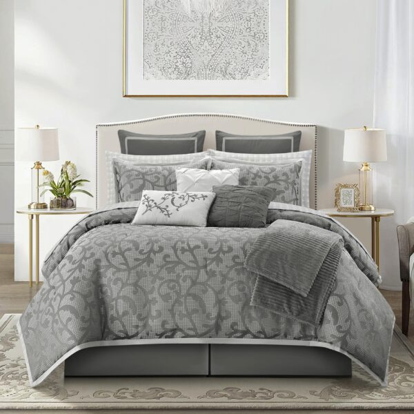 Juego de edredón King 14 piezas jacquard diseño paisley para todas las estaciones Stratford Park Nanshing America JOHB2B