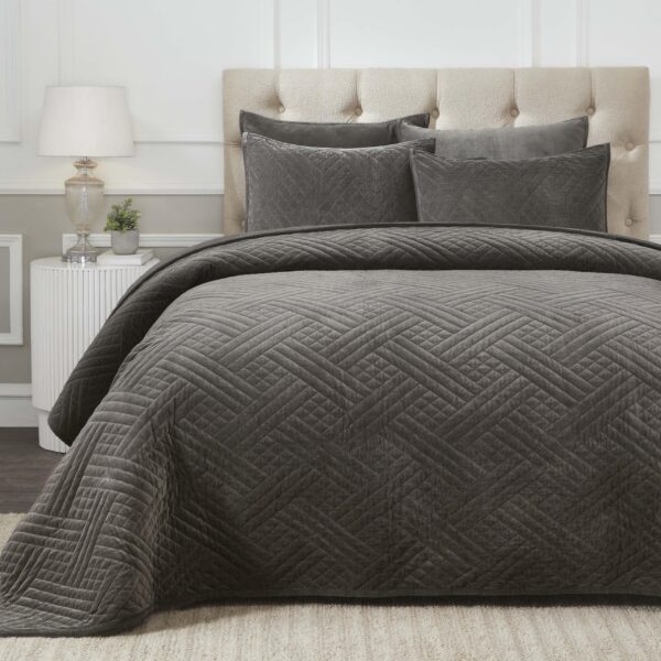 Juego de edredón acolchado Kantha algodón 100% Home City Inc QUILT KRINA-QN-GR 3 piezas Queen gris colección Karina rell
