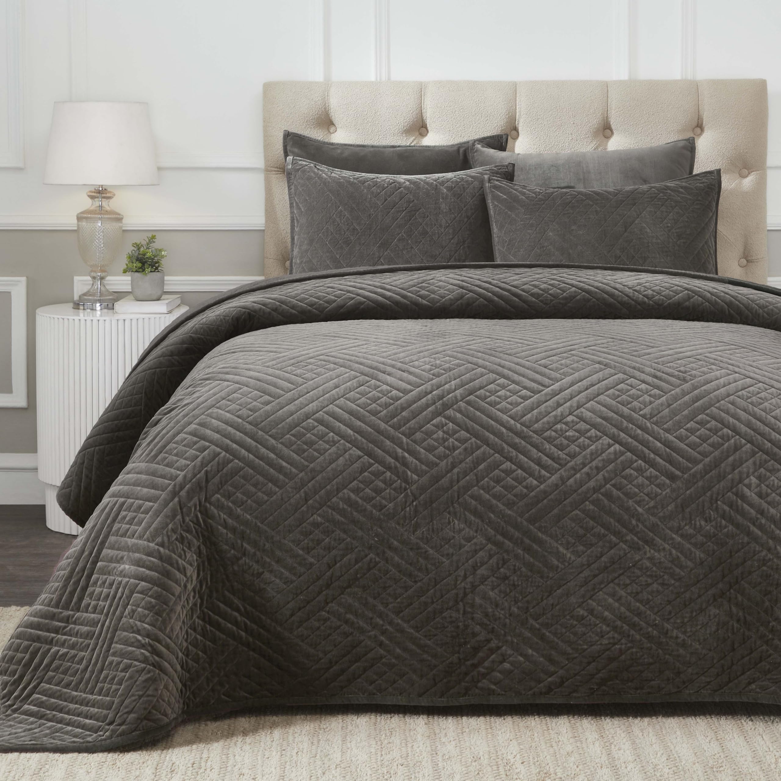 Version 1.0.0 Juego de edredón acolchado Kantha algodón 100% Home City Inc QUILT KRINA-QN-GR 3 piezas Queen gris colección Karina rell