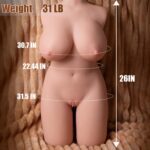 Jaspik Muñeca sexual de tamaño real de 31 libras para hombres, torso de muñeca sexual realista con esqueleto de cavidad