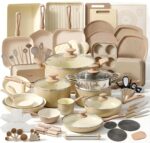 Batería de cocina juego de ollas y sartenes NutriChef NCCW75TBR 75 piezas antiadherente de cerámica con utensilios molde
