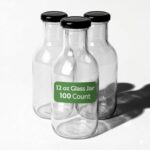 Frasco vidrio almacenamiento Restaurantware RWG0273C transparente 12 oz tapa giratoria hermetica negro 100 piezas