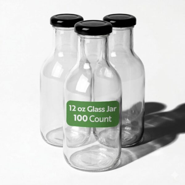 Frasco vidrio almacenamiento Restaurantware RWG0273C transparente 12 oz tapa giratoria hermetica negro 100 piezas
