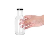 Frasco vidrio almacenamiento Restaurantware RWG0273C transparente 12 oz tapa giratoria hermetica negro 100 piezas