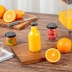 Frasco vidrio almacenamiento Restaurantware RWG0273C transparente 12 oz tapa giratoria hermetica negro 100 piezas