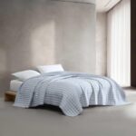 Juego de edredón reversible Calvin Klein USHSA91331558 ropa de cama suave con fundas a juego diseño de puntada azul liso