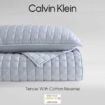 Juego de edredón reversible Calvin Klein USHSA91331558 ropa de cama suave con fundas a juego diseño de puntada azul liso