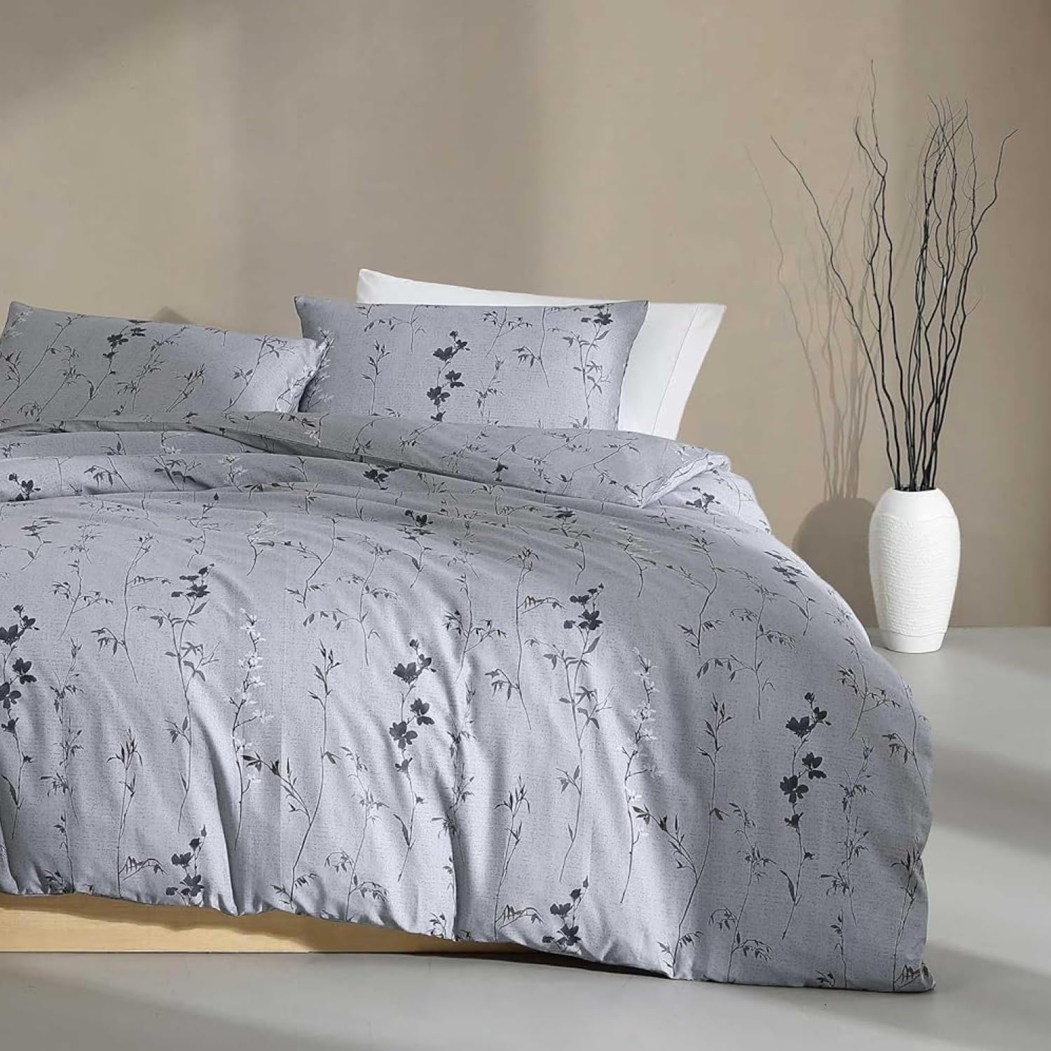 Version 1.0.0 Juego edredón Calvin Klein USHSA51330062 satén algodón diseño floral gris silvestre tamaño King 3 piezas