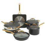 Batería de cocina Gibson Overseas Inc 146393.10R Frok de aluminio de 4 mm 10 piezas con antiadherente de cerámica libre