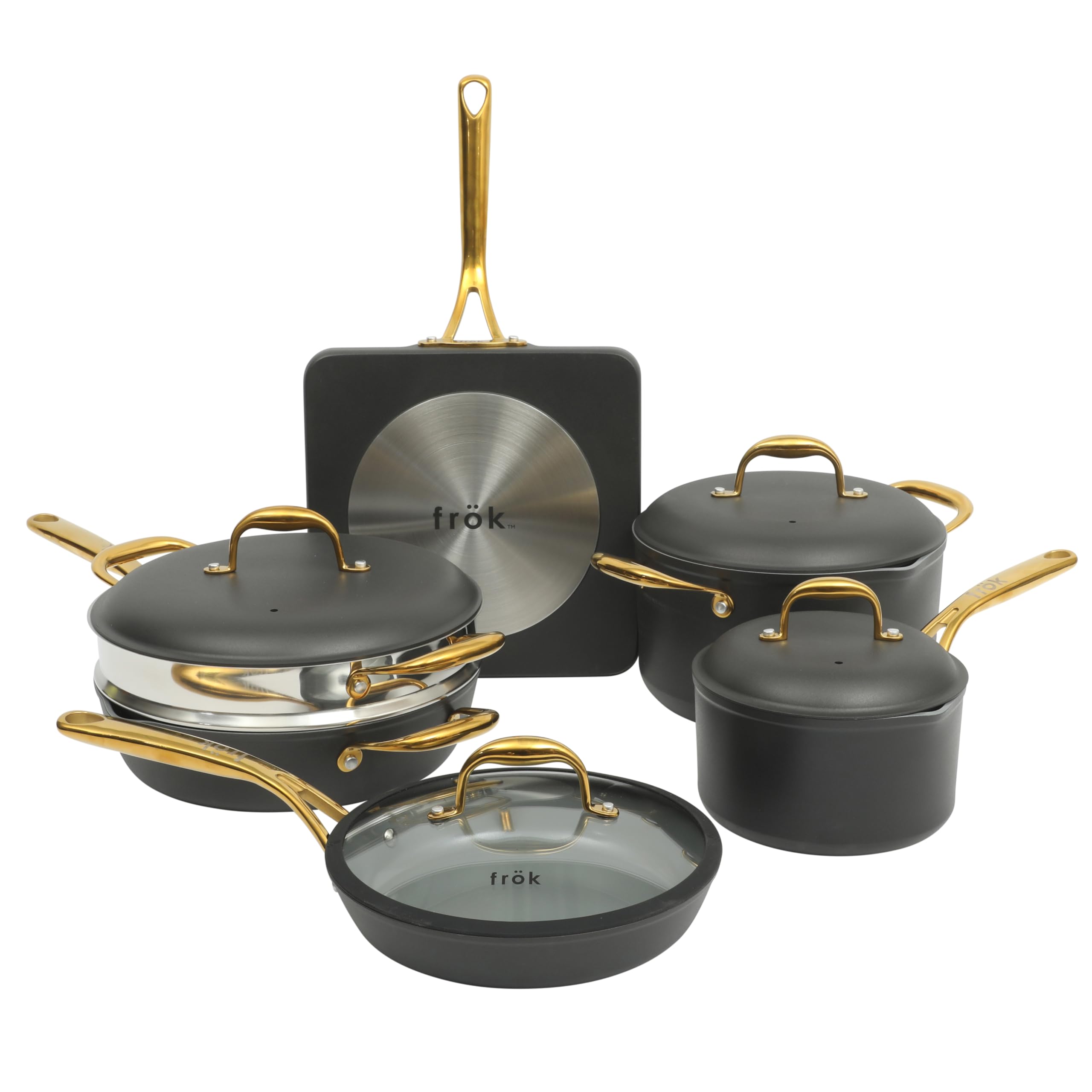 Version 1.0.0 Batería de cocina Gibson Overseas Inc 146393.10R Frok de aluminio de 4 mm 10 piezas con antiadherente de cerámica libre