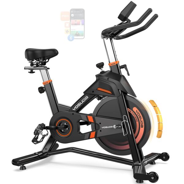 Bicicleta Estática Magnética YOSUDA 007C Volante 50 lb 400 lb Bluetooth 100 Niveles Resistencia Transmisión Correa