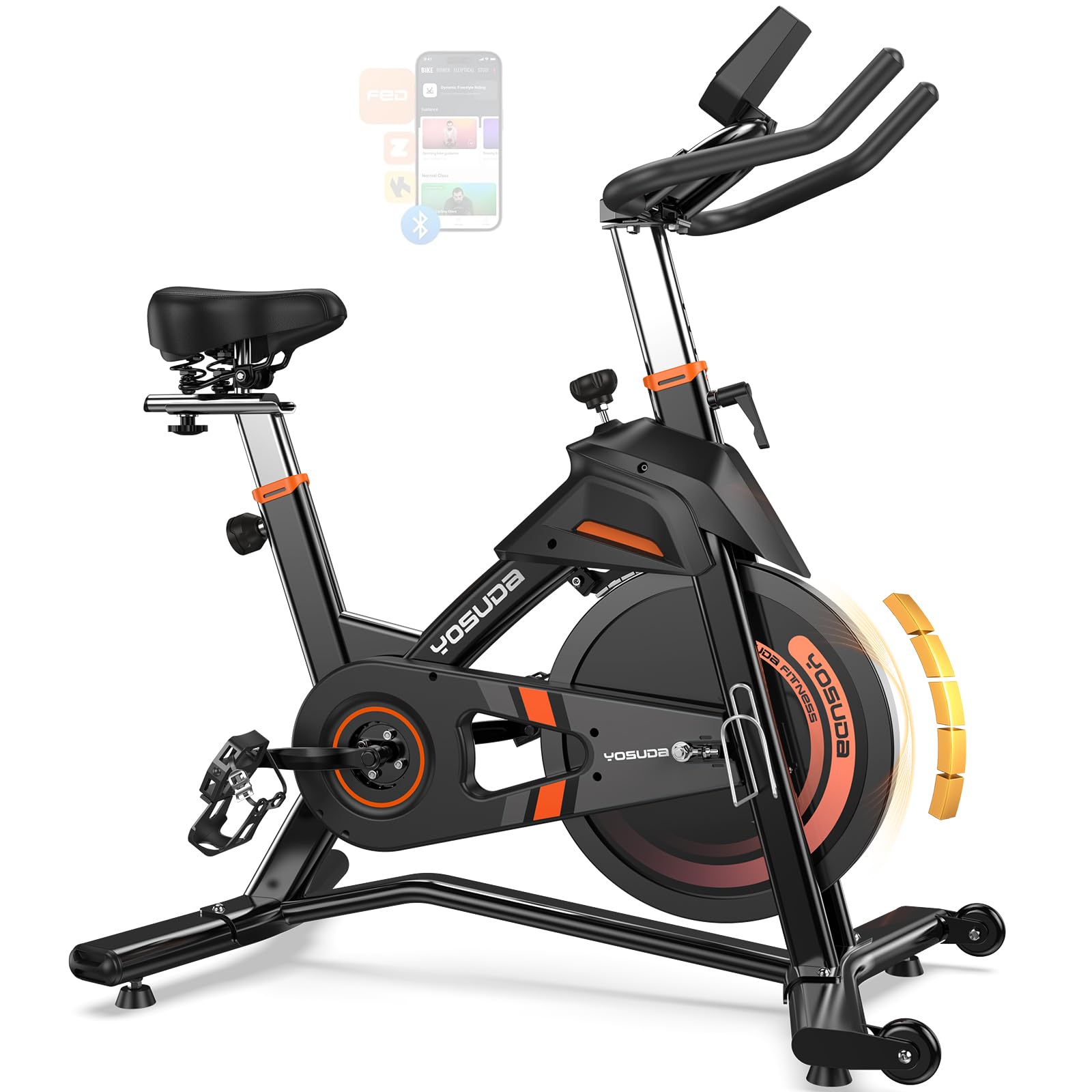 Version 1.0.0 Bicicleta Estática Magnética YOSUDA 007C Volante 50 lb 400 lb Bluetooth 100 Niveles Resistencia Transmisión Correa