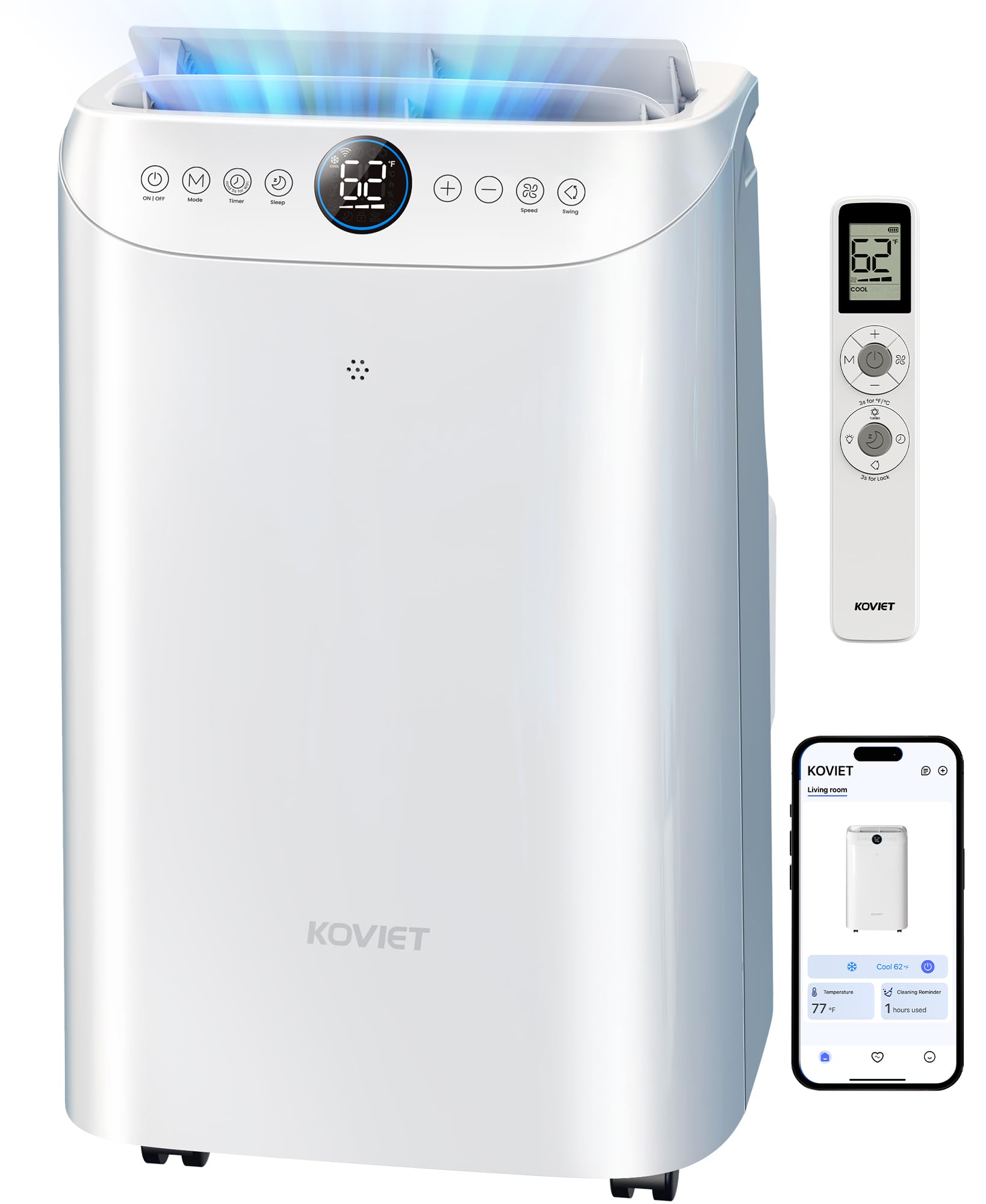 Version 1.0.0 Aire acondicionado portatil KOVIET A1 12000 BTU Wi-Fi 6 en 1 evaporacion automatica temporizador 24 horas deshumidificad