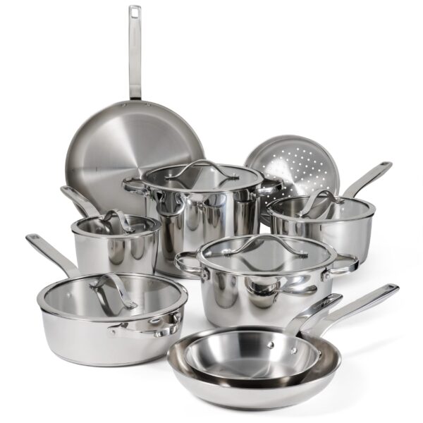 Batería de Cocina Tramontina Tempo 80154/012DS Acero Inoxidable 14 Piezas con Tapas de Vidrio Apta para Inducción
