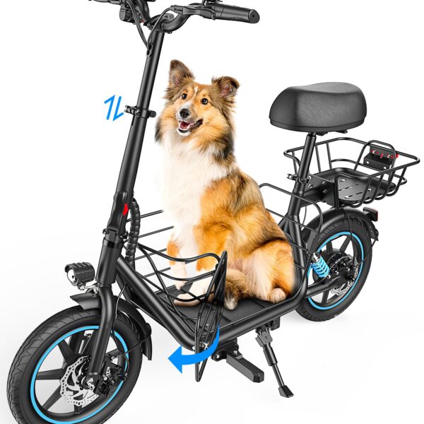 Gyroor C1 Plus Scooter Eléctrico para Adultos con Asiento y Cesta para Mascotas - Alcance de 30 Millas Motor de 650W Bat