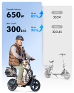 Gyroor C1 Plus Scooter Eléctrico para Adultos con Asiento y Cesta para Mascotas - Alcance de 30 Millas Motor de 650W Bat