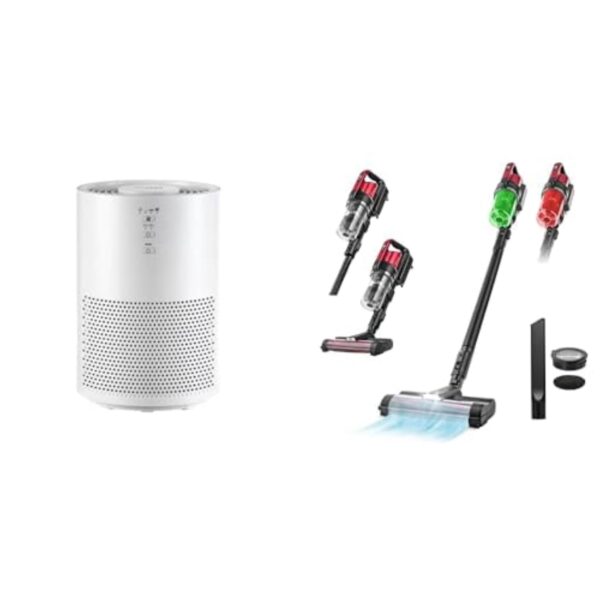 Paquete purificador de aire y aspiradora inalámbrica IRIS USA WOOZOO H13 HEPA 307 ft2 230 W 50 min sensor LED