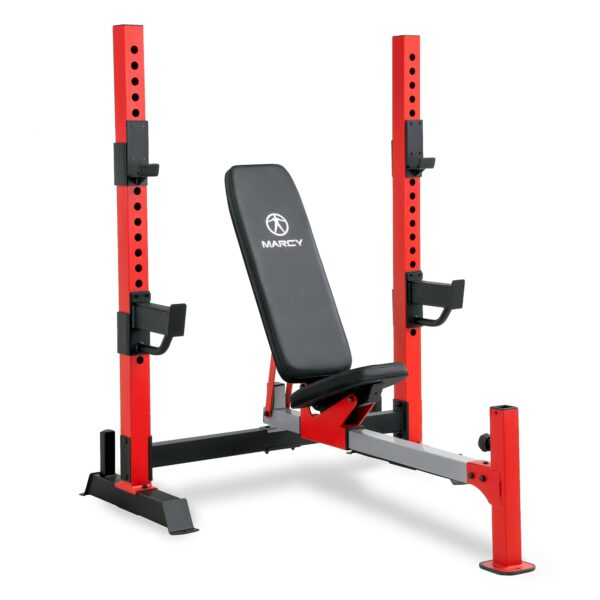 Marcy Deluxe Olympic Weight Bench with Adjustable Back & Bar Catch & Optional Arm Curl, Leg Developer, Lat Tower Attachm
