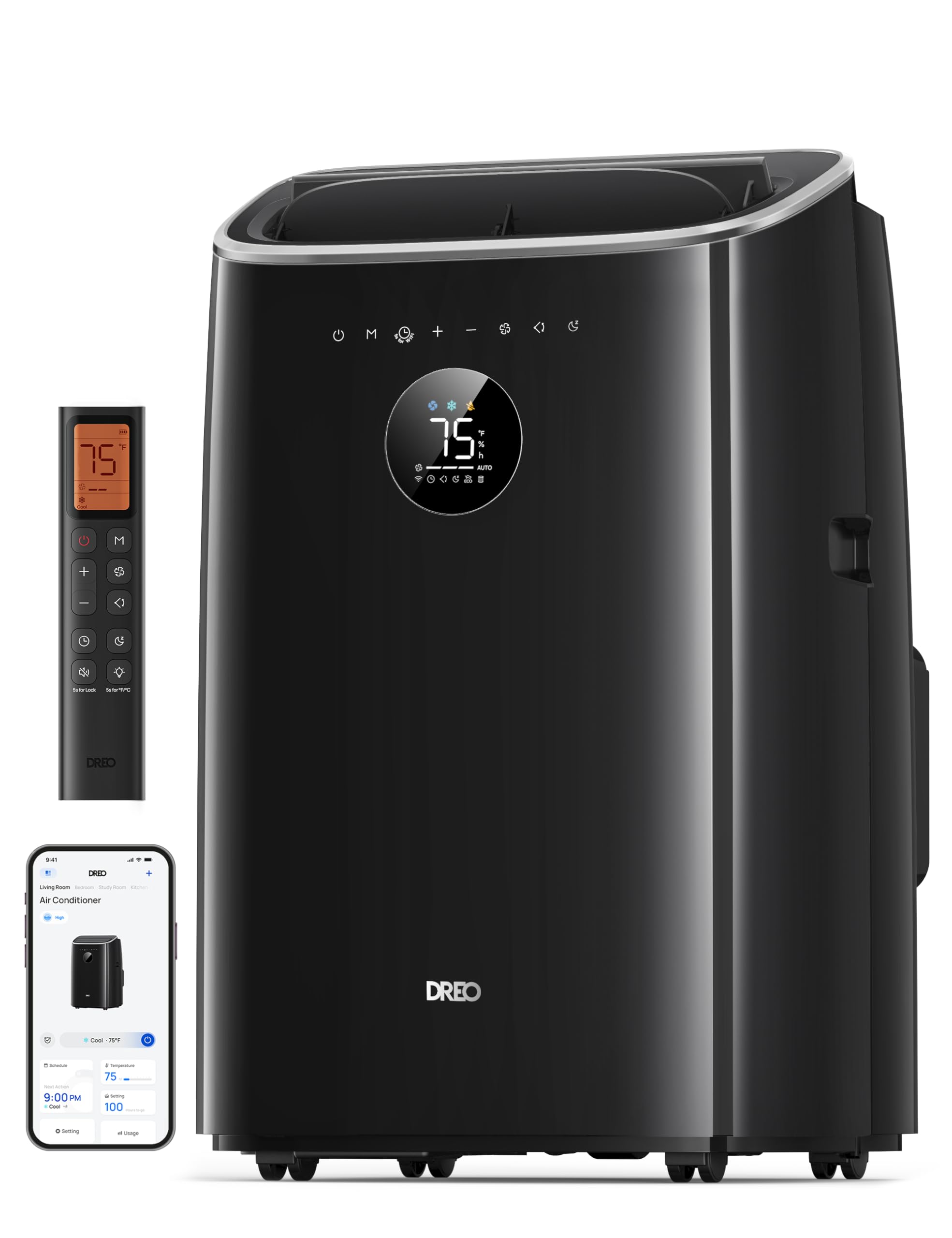 Version 1.0.0 Aire acondicionado portátil Dreo DR-HAC008S 8000 BTU sin drenaje 45 dB silencioso negro control por app voz y mando a di