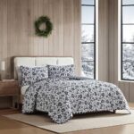 Juego de edredón Eddie Bauer Revman International USHSA91311155 King ropa de cama suave estampado floral Woodblock negro