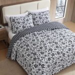 Juego de edredón Eddie Bauer Revman International USHSA91311155 King ropa de cama suave estampado floral Woodblock negro