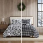 Juego de edredón Eddie Bauer Revman International USHSA91311155 King ropa de cama suave estampado floral Woodblock negro