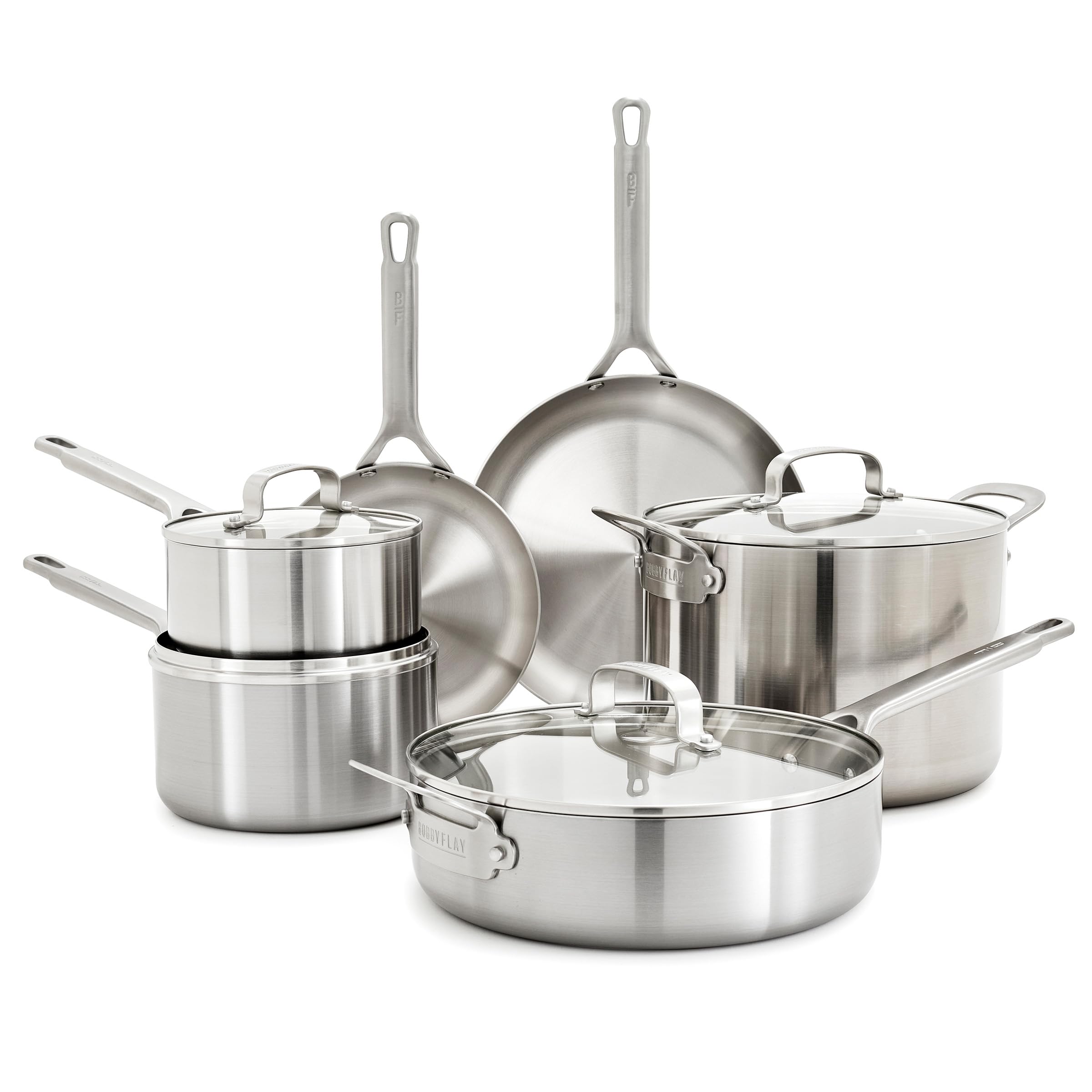 Version 1.0.0 Batería de cocina juego de ollas y sartenes GreenPan Bobby Flay CC009760-001 acero inoxidable tres capas multiclad 10 pi
