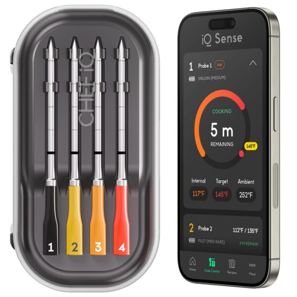 Termómetro inteligente inalámbrico para carne CHEF iQ Sense CQ60-4C-Z1-E Gen3 con 4 sondas WiFi 5 sensores resistente a