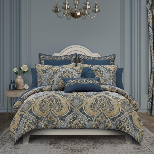 Juego de edredón Messina J. Queen New York 3052010FQCMS Full Queen azul marino 3 piezas ropa de cama