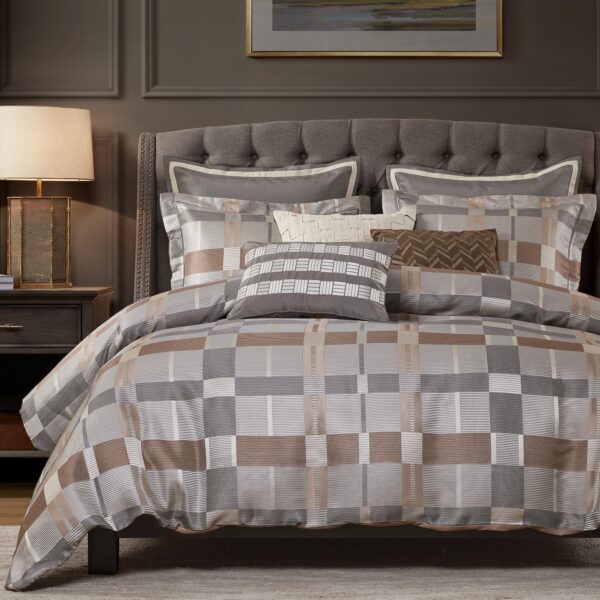 Juego de edredón jacquard geométrico King Madison Park E&E Co Ltd JLA Home MPS10-601 9 piezas gris pardo relleno alterna
