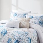 Juego de edredón Lush Decor Oceana Triangle Home Fashions EOWQT5PCKCL acuarela vida marina 5 piezas tamaño King Cal King