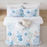 Juego de edredón Lush Decor Oceana Triangle Home Fashions EOWQT5PCKCL acuarela vida marina 5 piezas tamaño King Cal King