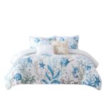 Juego de edredón Lush Decor Oceana Triangle Home Fashions EOWQT5PCKCL acuarela vida marina 5 piezas tamaño King Cal King