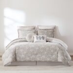 Juego de edredón floral Zara algodón 8 piezas Triangle Home Fashions EZFCS8PCKN King marrón con falda de cama bohemio
