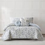 Juego de edredón reversible King Cal King Lillian estampado bloques Triangle Home Fashions ELBQT6PCKCL azul y salvia flo