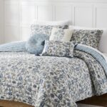 Juego de edredón reversible King Cal King Lillian estampado bloques Triangle Home Fashions ELBQT6PCKCL azul y salvia flo