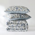 Juego de edredón reversible King Cal King Lillian estampado bloques Triangle Home Fashions ELBQT6PCKCL azul y salvia flo