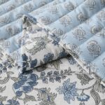 Juego de edredón reversible King Cal King Lillian estampado bloques Triangle Home Fashions ELBQT6PCKCL azul y salvia flo