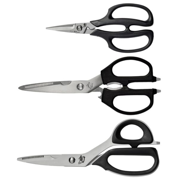 Shun Juego de tijeras de 3 piezas, incluye multiusos, tijeras de cocina y hierbas, tijeras de cocina resistentes, acero