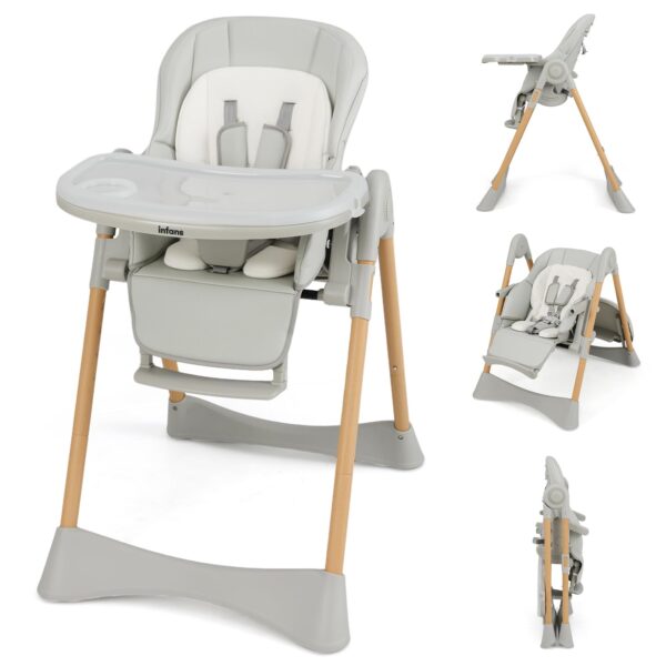 INFANS Silla alta para bebé, sillas altas para bebés y niños pequeños con respaldo de altura ajustable, reposapiés, band