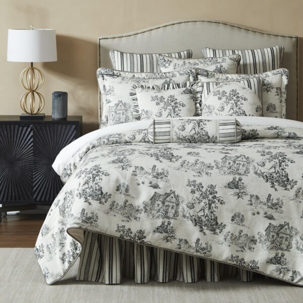 Juego de edredón Cosmopolitan Toile King Austin Horn Classics Pacific Coast Home Furnishings COS-3PC-KCOMF-CB carbón 108