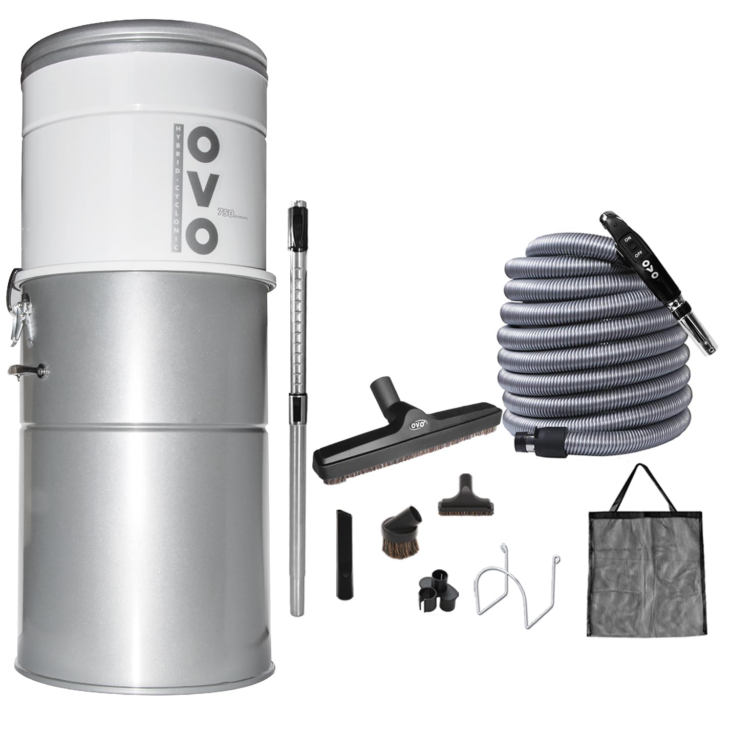 Version 1.0.0 Aspiradora central OVO PAK7535D-40 750 Airwatts 35L 9.25 galones filtración híbrida kit accesorios 40 pies