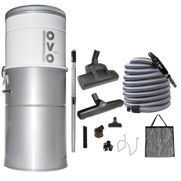 Sistema de aspiración central OVO PAK7535DP+ 750W 35L filtración híbrida kit accesorios Deluxe Plus 30 pies